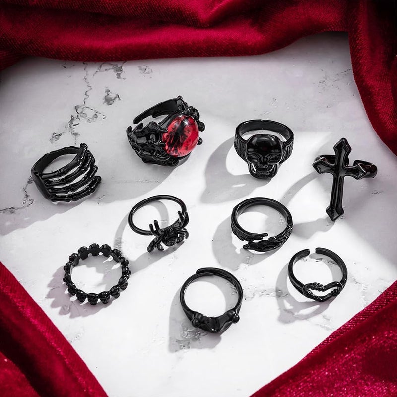 CSIYANJRY99 Black Knuckle Rings Set for Women Vintage Stackable Midi Rings Boho Crystal Pearl Sea Wave Finger Ring Pack - Image 4